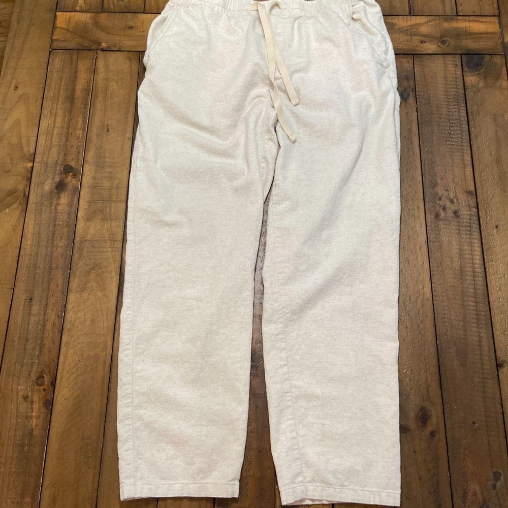 ZARA | Women's Cream & Tan Cotton Linen Pants Size Large Drawstring